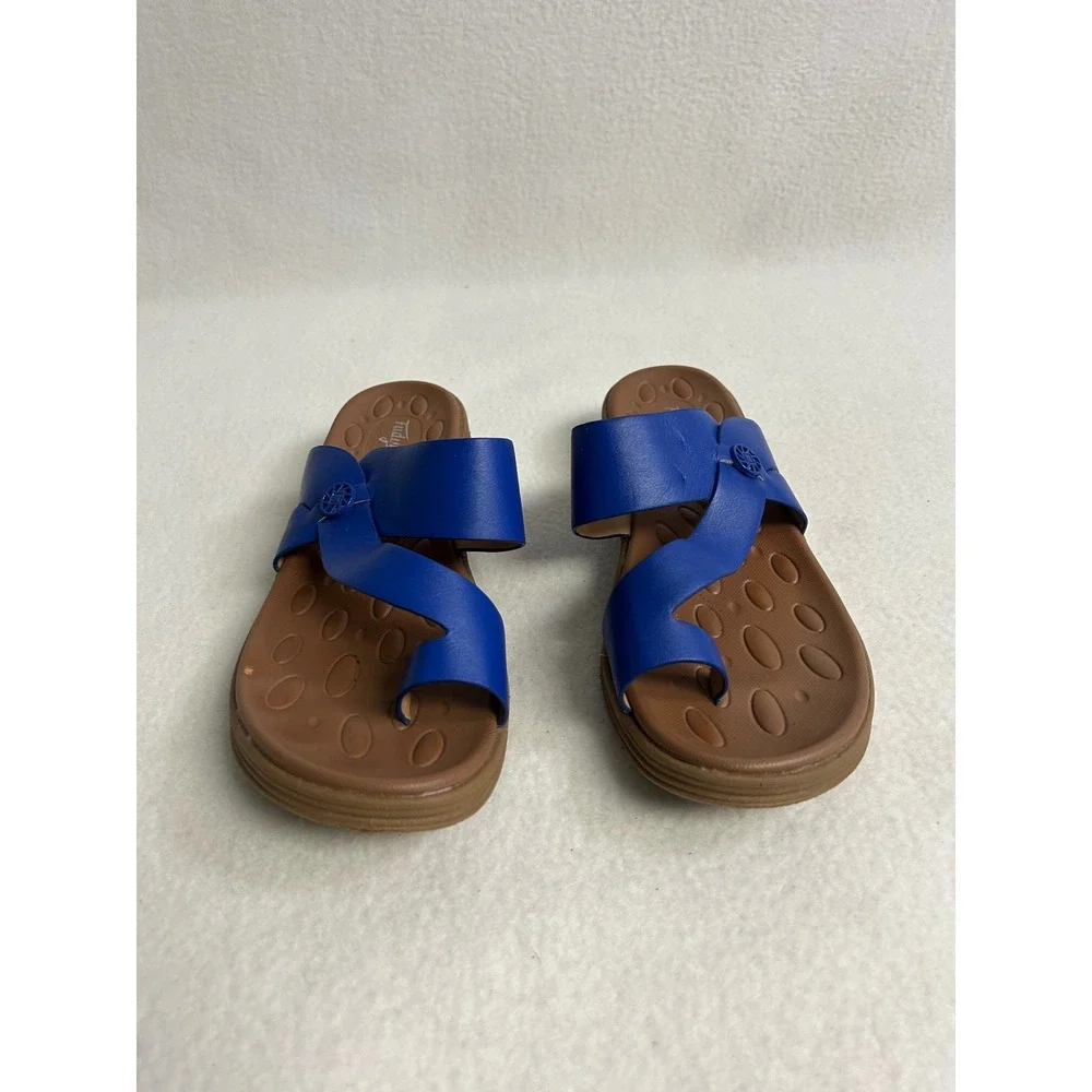 Boho Comfort Fudynmale Womens 39 Blue Toe Loop Strappy Wedge Slide Sandals
